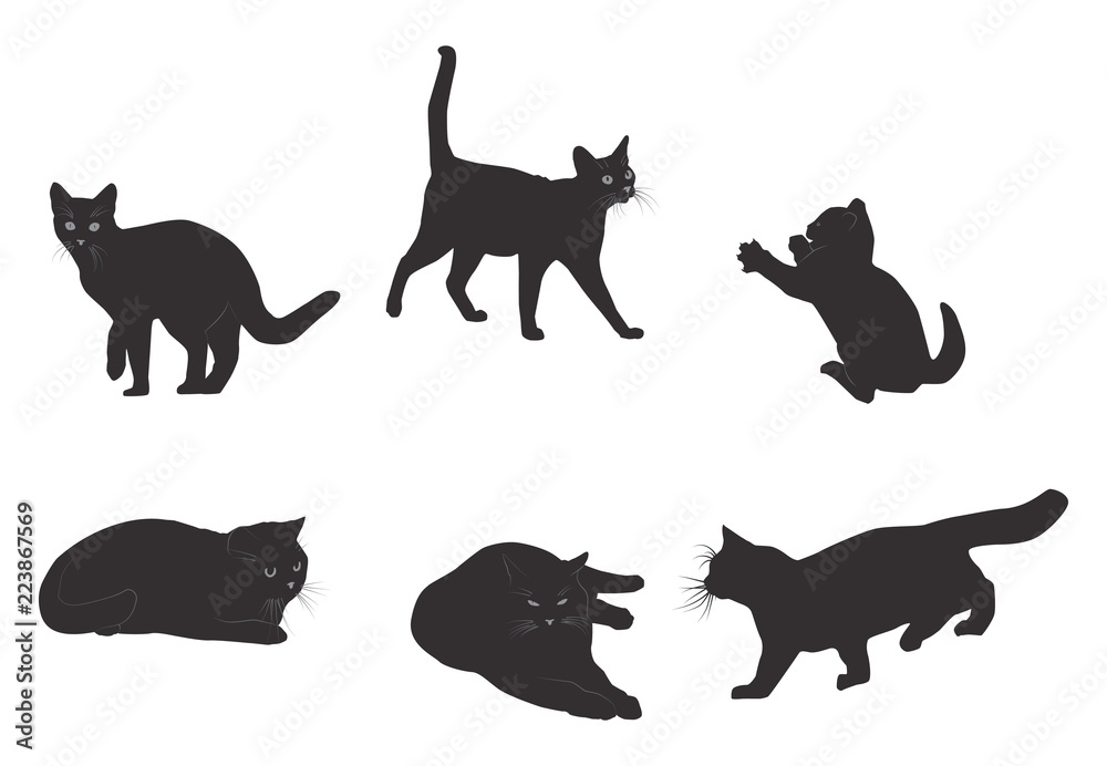 Set of cats silhouette