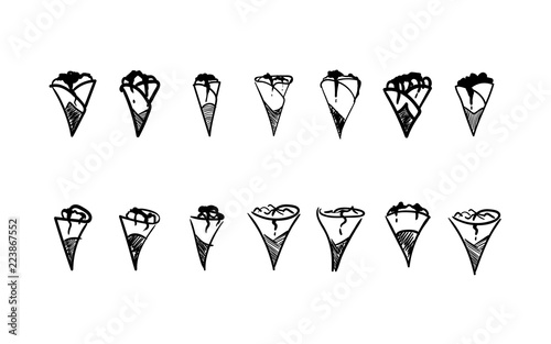 Set of Sketchy French Crepes Line Art Illustrations