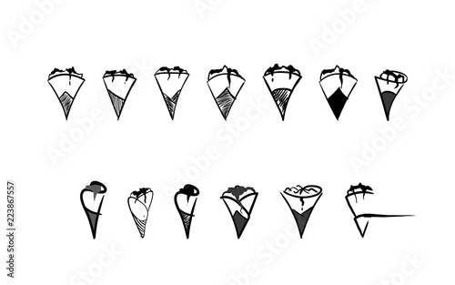 Set of Sketchy French Crepes Line Art Illustrations