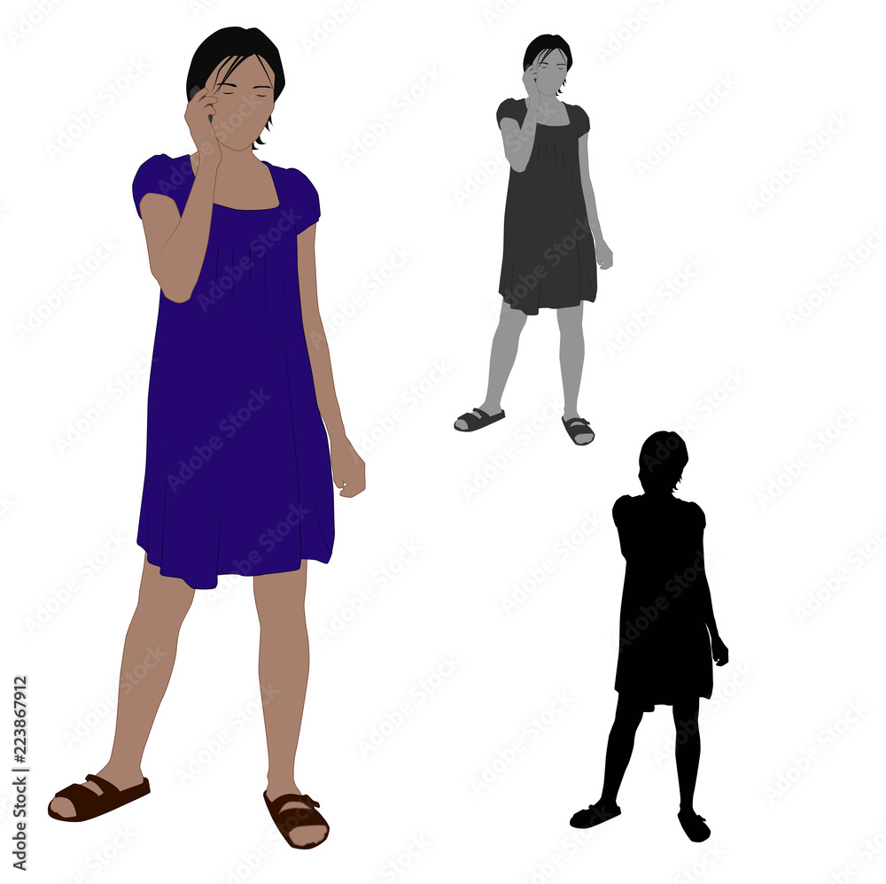 Flat colored illustration of a woman talking on a mobile phone Flat colored illustration of a woman talking on a mobile phone