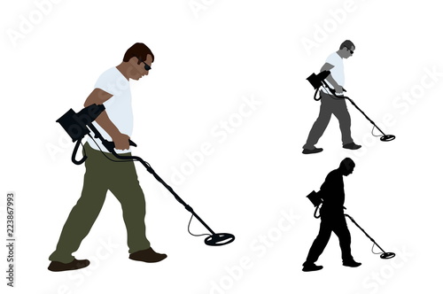 Treasure hunter walking with metal detector