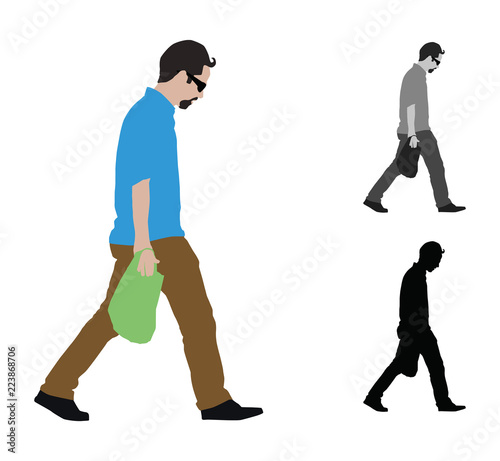 Realistic colored illustration of a  man walking with a shopping bag