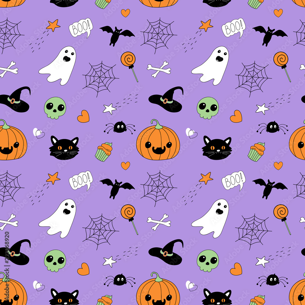 funny vector drawings on seamless background for halloween celebration funny vector drawings on seamless background for halloween celebration
