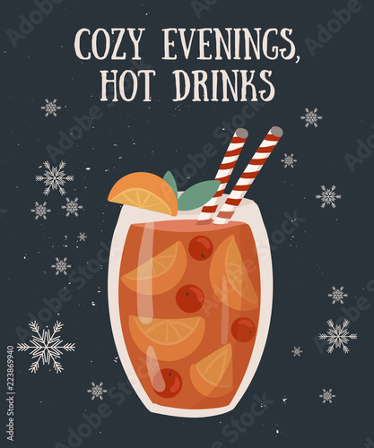 Vector postcard with hot drink in flat design