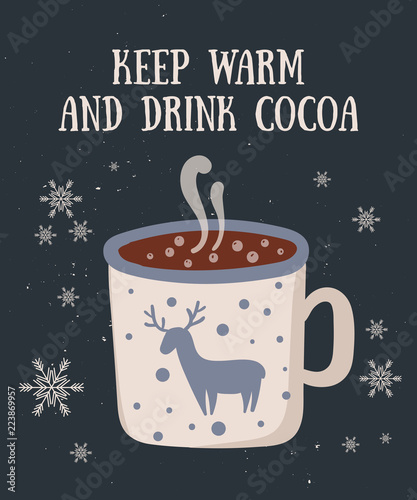 Vector postcard with hot drink in flat design