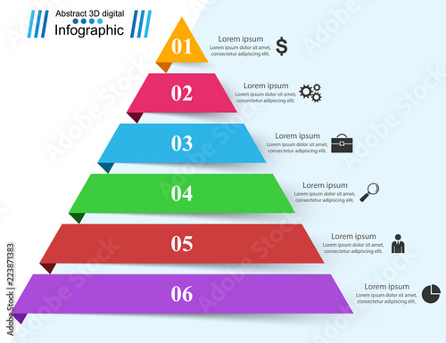 Pyramid infographic design template and marketing icons.