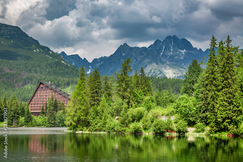 Wonderful mountain lake in Strbske Pleso in Slovakia