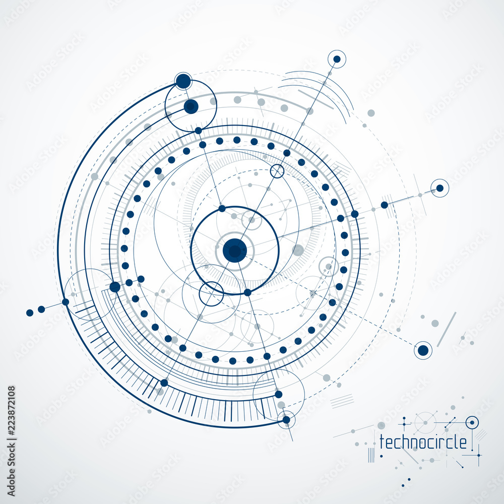 Engineering technological vector wallpaper made with circles and lines. Modern geometric composition can be used as template and layout. Abstract technical background. Engineering technological vector wallpaper made with circles and lines. Modern geometric composition can be used as template and layout. Abstract technical background.