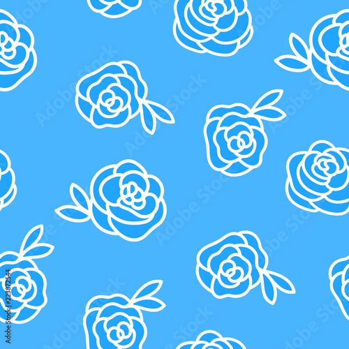 Vector Winter seamless pattern. Flower roses hand drawing white illustration isolated on blue background. © Inga Maya