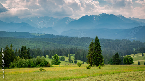 Fototapeta Naklejka Na Ścianę i Meble -  Cloudy Tatra mountains at sunset in summer