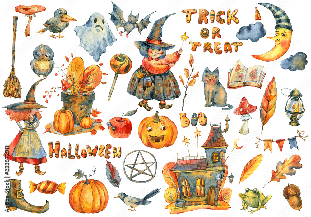 Fototapeta premium Watercolor Halloween Party Illustration isolated on white