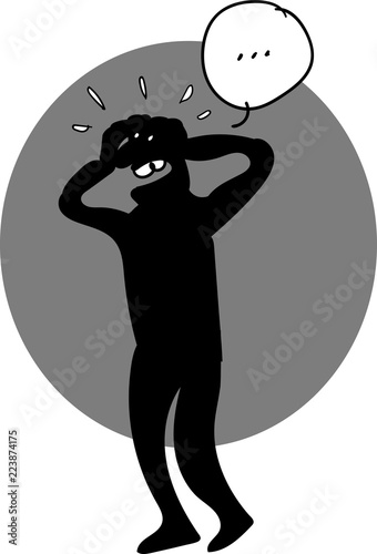 shocked man and blank speech bubble cartoon style vector illustration. business life black silhouette presentation icon