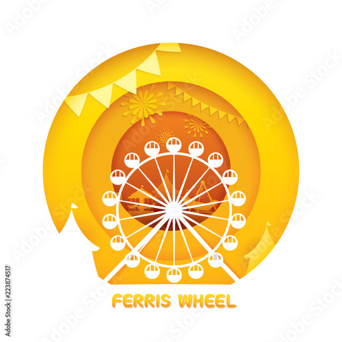 Ferris wheel with paper cut style. Vector illustration of carnival funfair theme