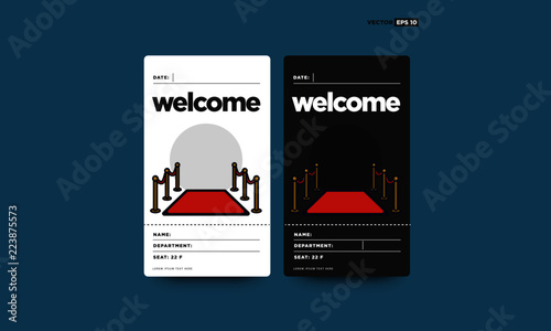 Welcome with Red Carpet Vector Illustration in Flat Style Tag ID Card