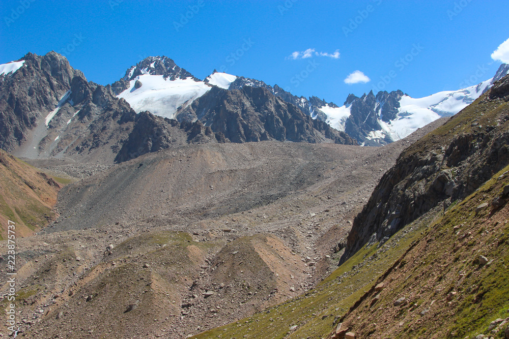 Tien Shan mountains, glaciers and snow-capped peaks,