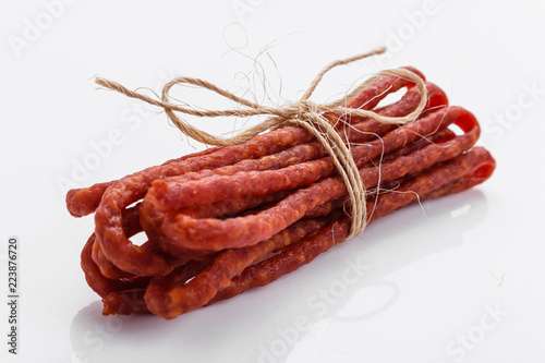kabanos delicious polish snack sausage on a white background photo