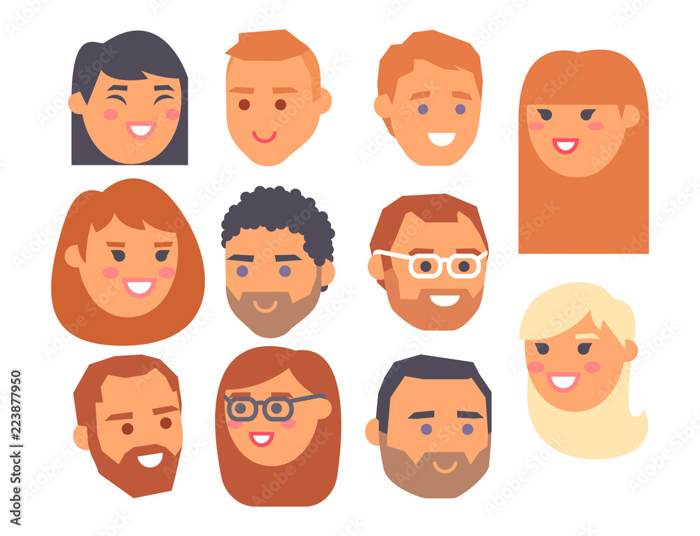 Eemotion vector people faces cartoon emotions avatar illustration. Woman and man emoji face icons and emoji face cute symbols. Human people emoji face happy emoji facial character symbols Eemotion vector people faces cartoon emotions avatar illustration. Woman and man emoji face icons and emoji face cute symbols. Human people emoji face happy emoji facial character symbols