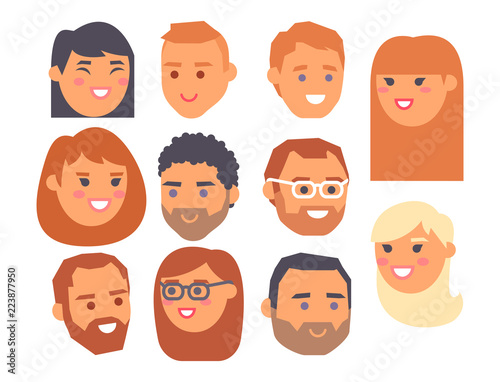 Eemotion vector people faces cartoon emotions avatar illustration. Woman and man emoji face icons and emoji face cute symbols. Human people emoji face happy emoji facial character symbols © Vectorvstocker