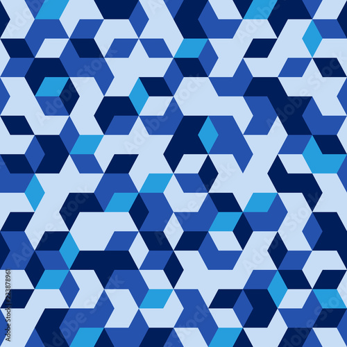 Military cubic blue camouflage print abstract background.