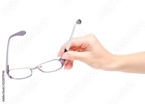 Glasses for vision in hand on a white background isolation