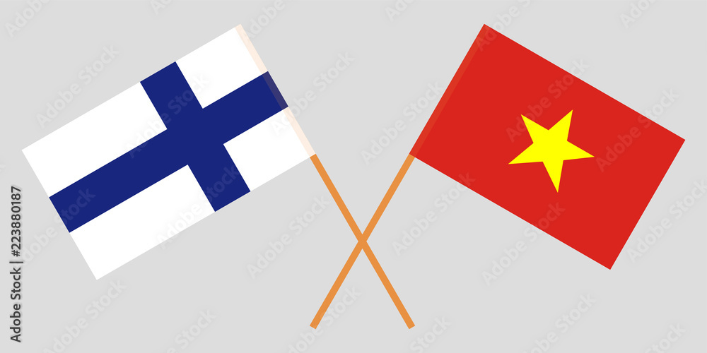 Socialist Republic of Vietnam and Finland. The Vietnamese and Finnish flags. Official colors. Correct proportion. Vector