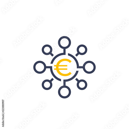 Financial diversification, diversified investment icon with euro
