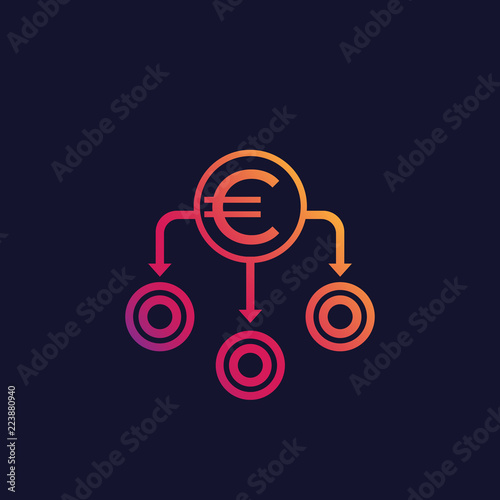 Financial diversification, diversified portfolio vector icon with euro