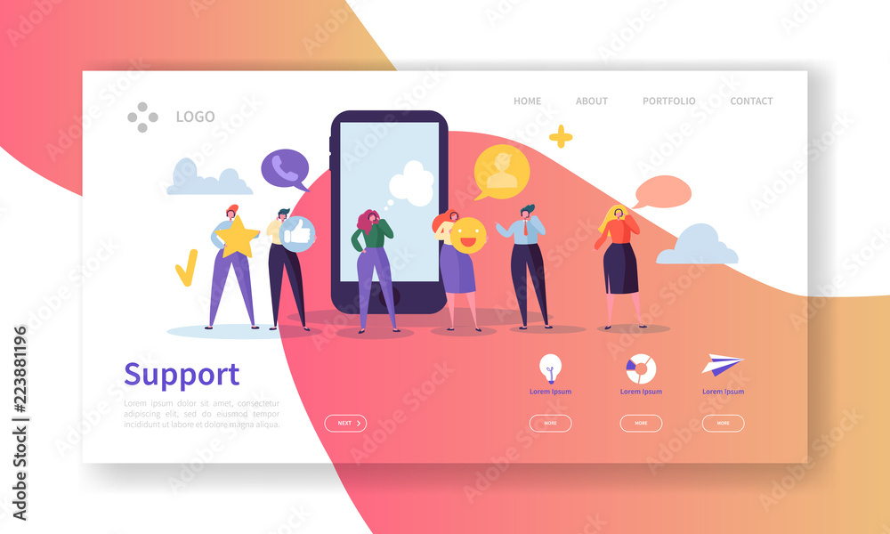 Online Technical Support Landing Page Template. Assistance Service Website Layout with Flat People Characters Hotline Operator. Easy to Edit and Customize Mobile Web Site. Vector illustration