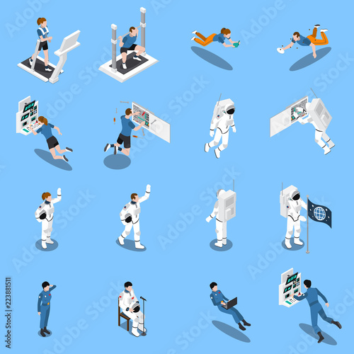 Astronauts Isometric Icons Collection