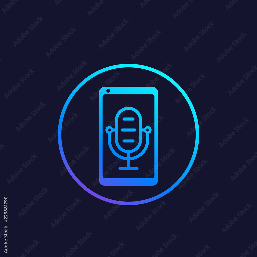Podcast, audio vector icon with mike and smartphone Podcast, audio vector icon with mike and smartphone