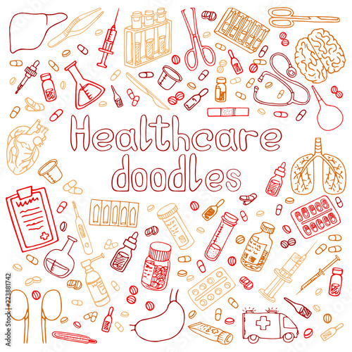 Medicine doodle. Hand drawn vector illustration