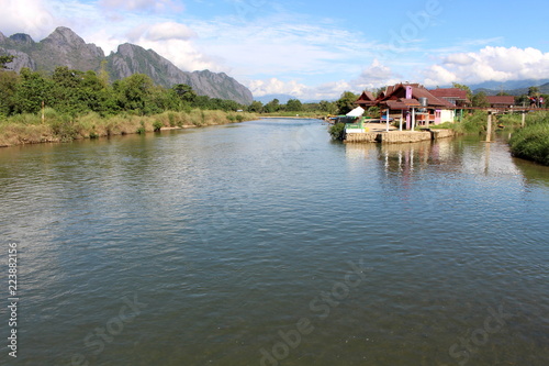 Vang Vieng, Laos - January 1, 2016 : Song River, Popular with tourists who come to Vang Vieng © THAIFINN