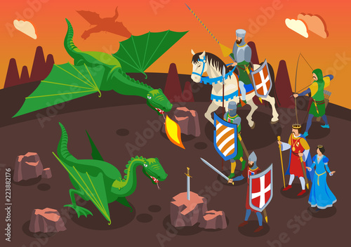 Medieval Heroes Isometric Composition