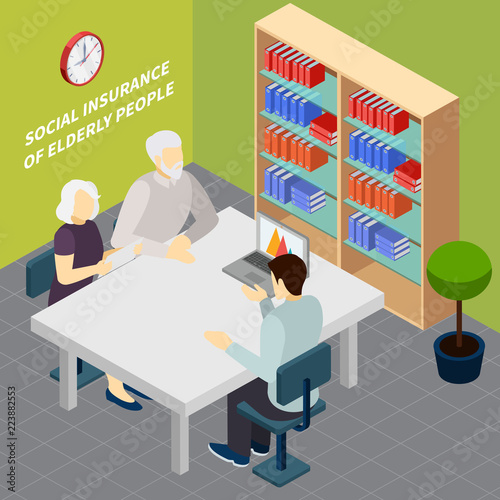 Pensioners Social Security Isometric Illustration © Macrovector