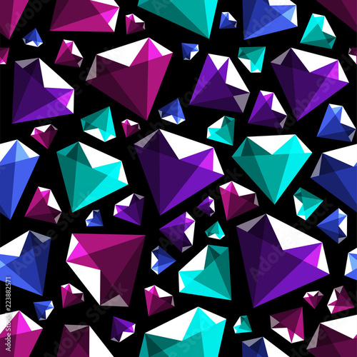 Low poly gem diamond seamless vector pattern