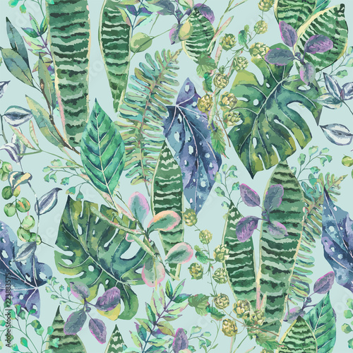 Vector green exotic leaves, greenery botanical illustration
