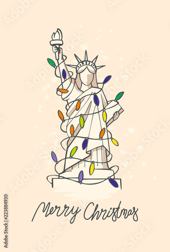 Statue of Liberty with Christmas lights