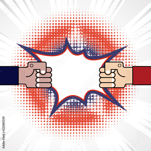 Fist & Competition.Blue & red arm.Resolving conflict or dispute resolution.Conflict and fighting.Business vector concept illustration