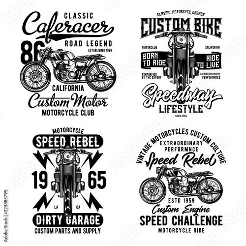 Vintage labels set with lettering composition on white background. T-shirt logo design. photo