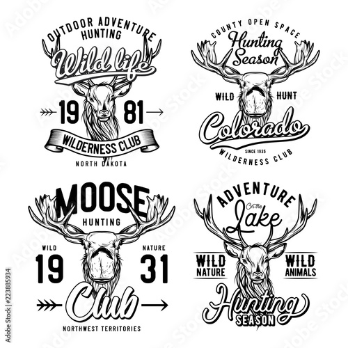 Vintage labels set with lettering composition on white background. T-shirt logo design.