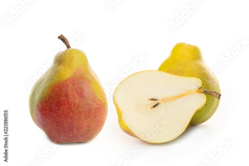 yellow ripe pear on white background