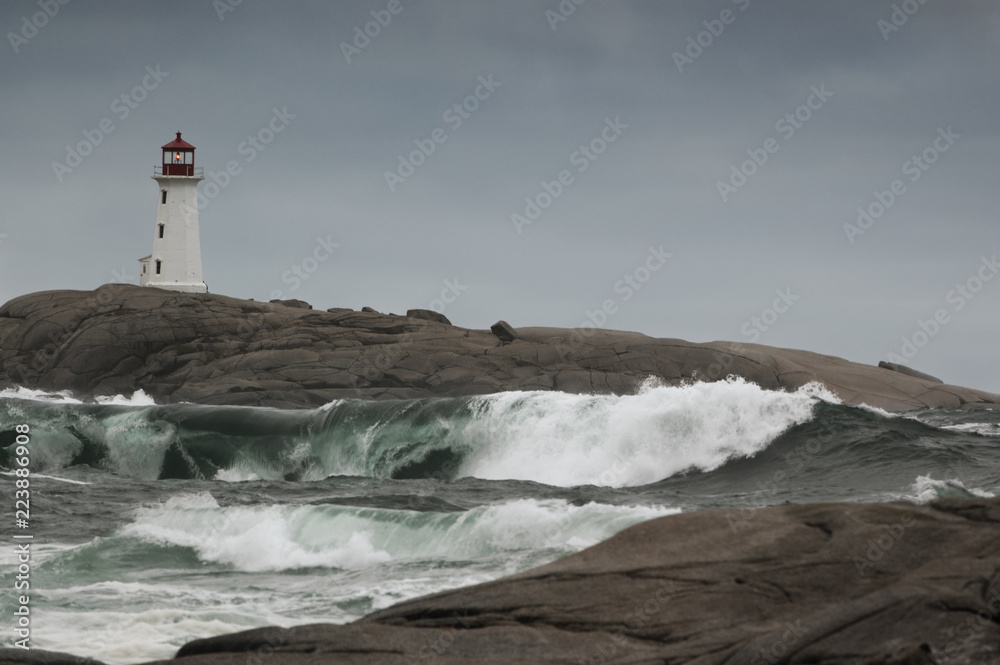 Hurricane surf crashes on the rocks at Peggy's Cove