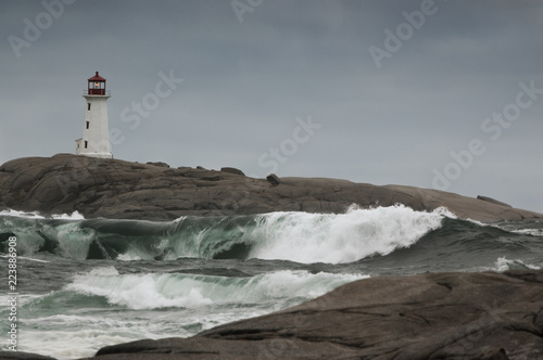 Hurricane surf crashes on the rocks at Peggy's Cove