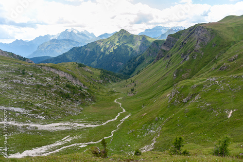 Mountain scene of the Italian Dolomites  near the Giau Pass  on a Summer Afternoon.