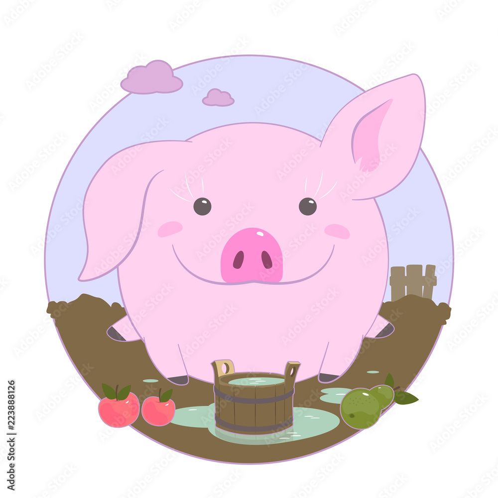 cheerful charming pink pig. on white background cheerful charming pink pig. on white background