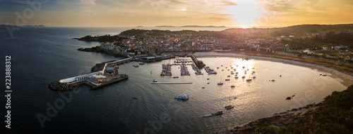 Aerial view of Portonovo harbor at dusk, Galicia photo