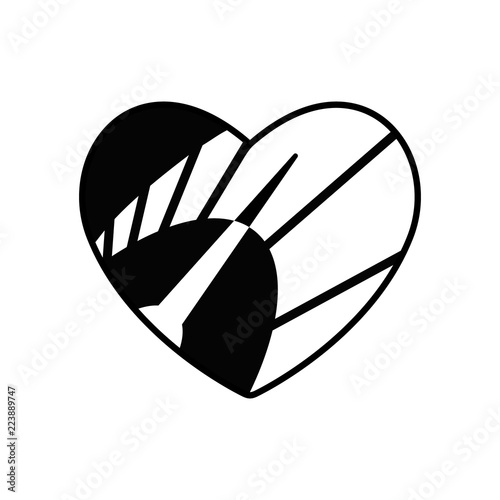 Speedometer in heart icon. Black symbol Love and speed. Valentines day sign, emblem, Vector Flat style for graphic and web design, logo