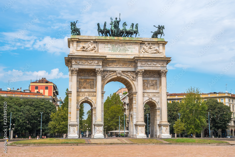 Peace Arch or Gate of Sempione in Milan, near the Sempione Park