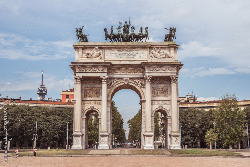 Peace Arch or Gate of Sempione in Milan, near the Sempione Park