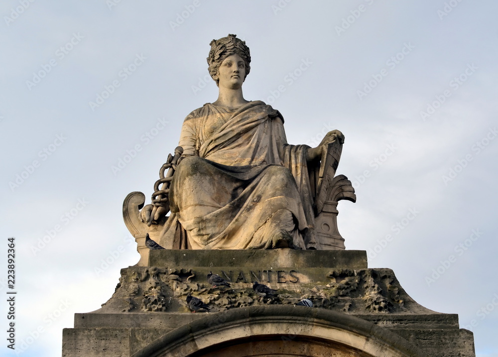 Statue  representing the French city of Nantes on Place de la Concorde in Paris, France. It was built in 1755